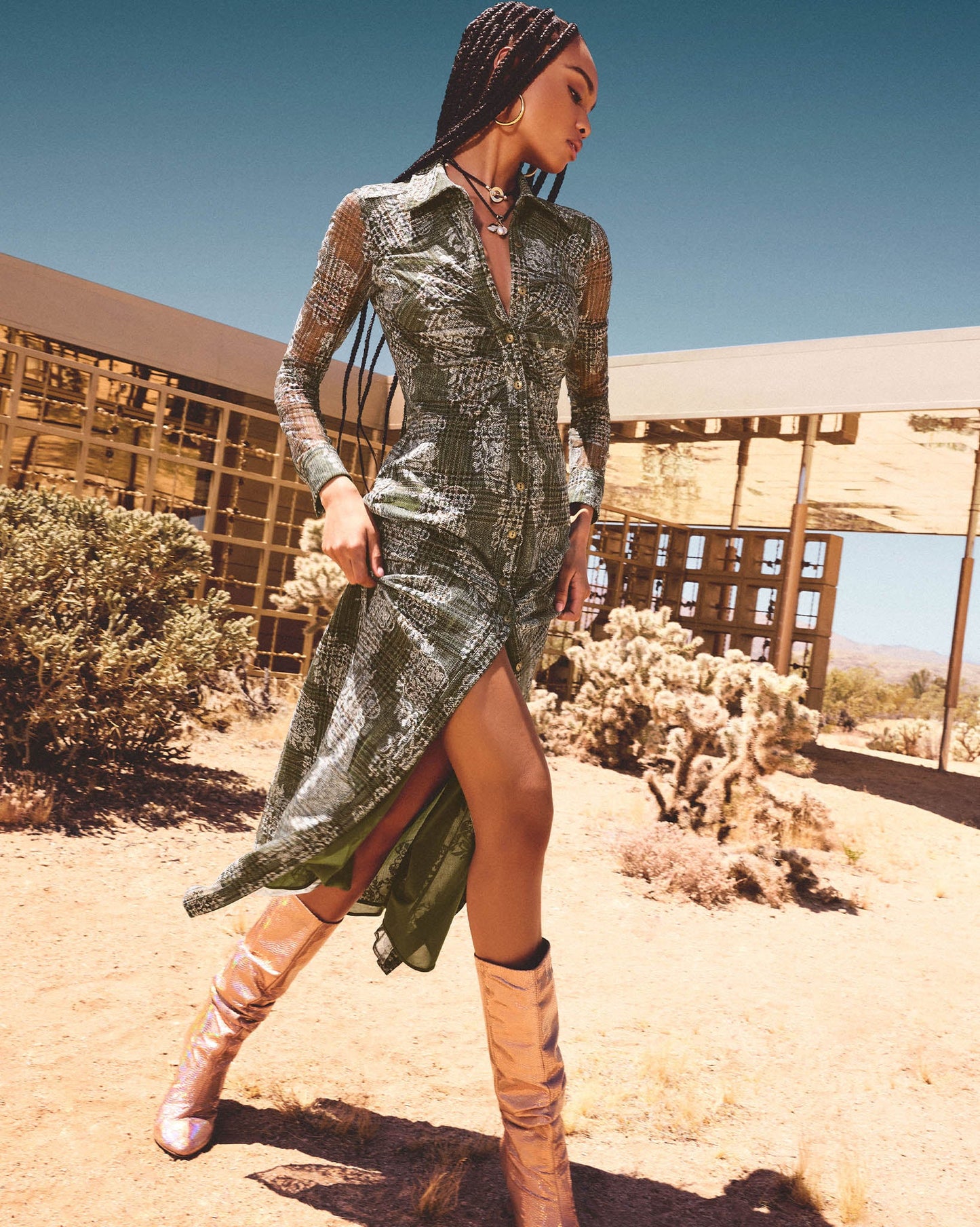 Wyatt Button Down Mesh Maxi Dress