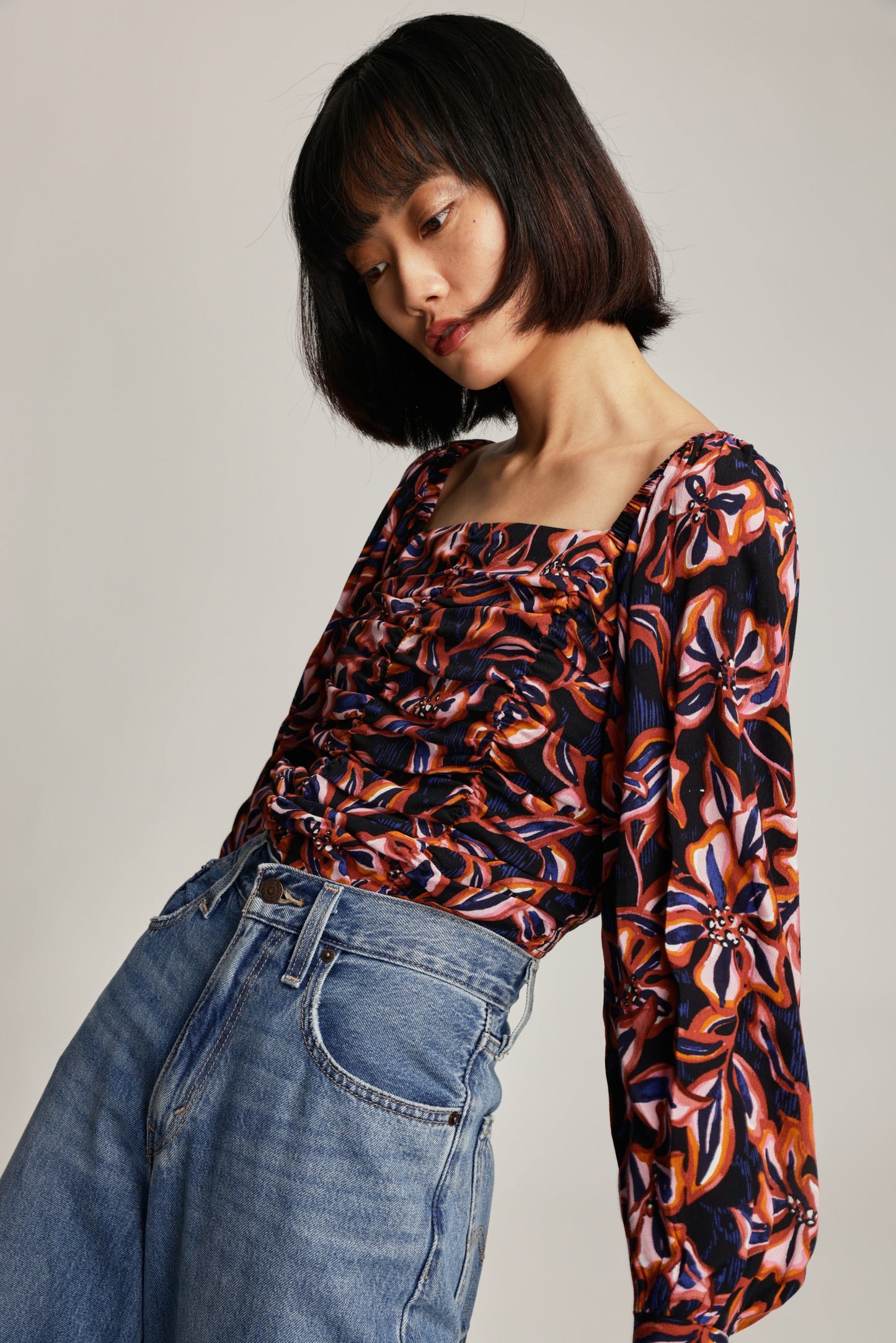 Violet Cropped Gather Detail Top
