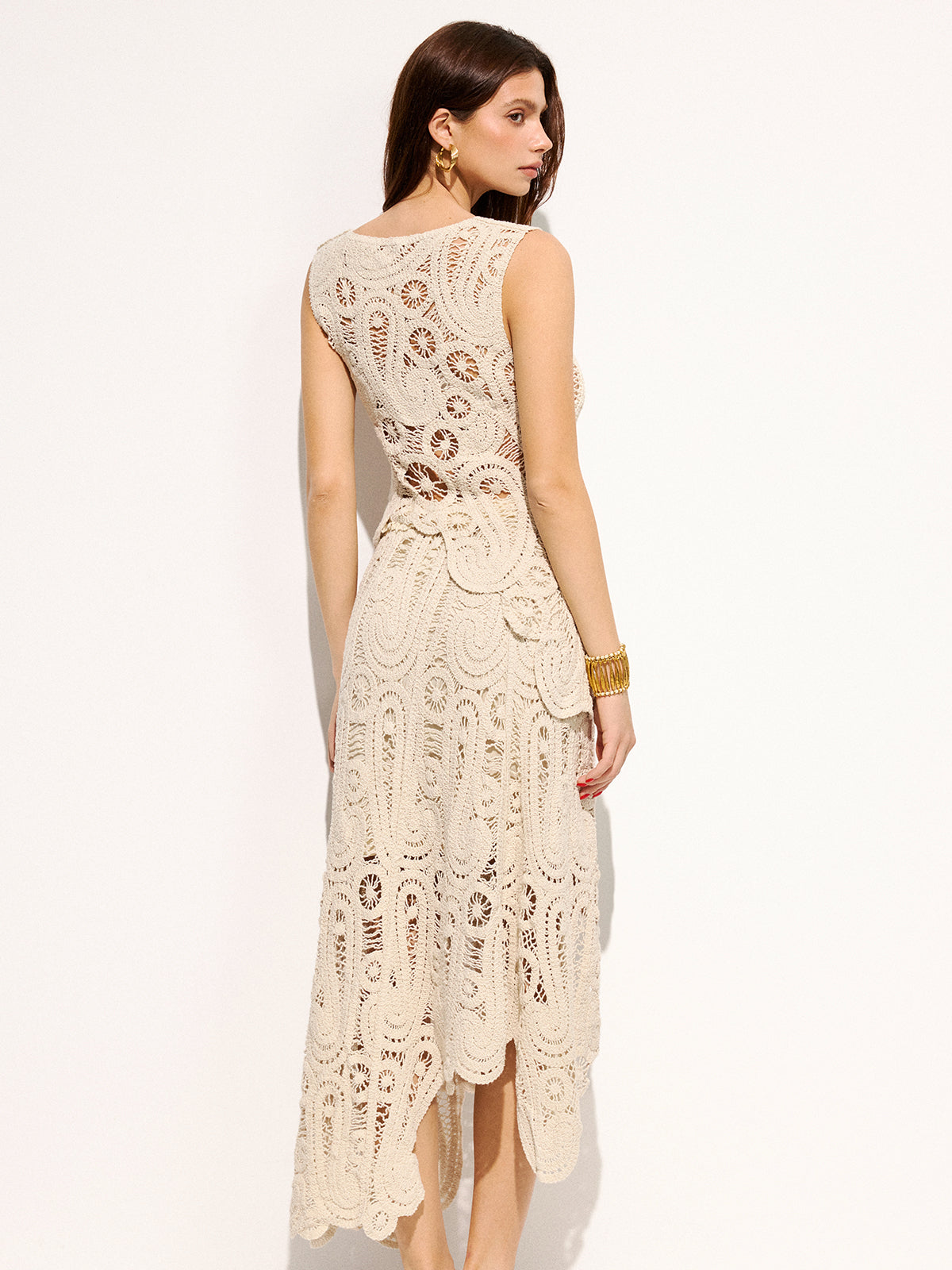 Crochet Lace Sleeveless Top & Midi Skirt Set