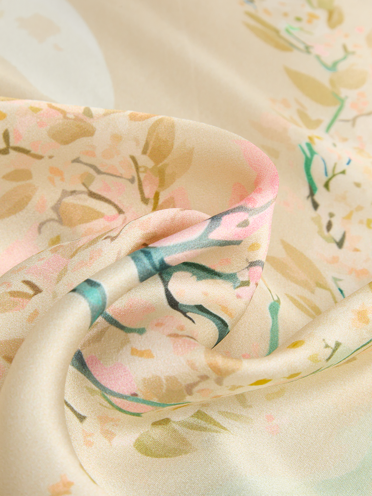 Watercolor Flower Moon Print Silk Square Scarf