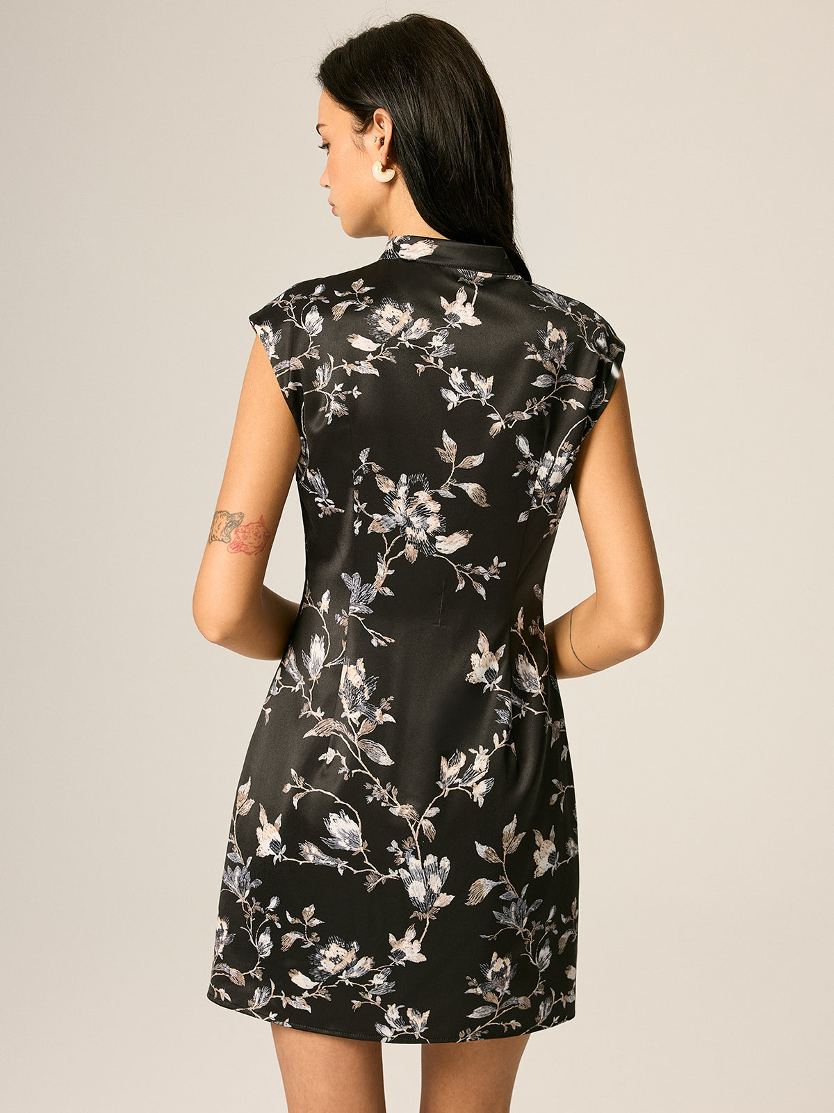 Satin Floral Split Mini Cheongsam Dress