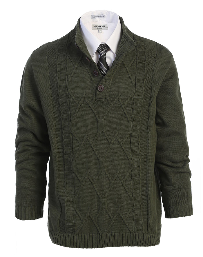 MEN'S 3 BUTTON DOWN COLLAR KNITTED PULLOVER SWEATER