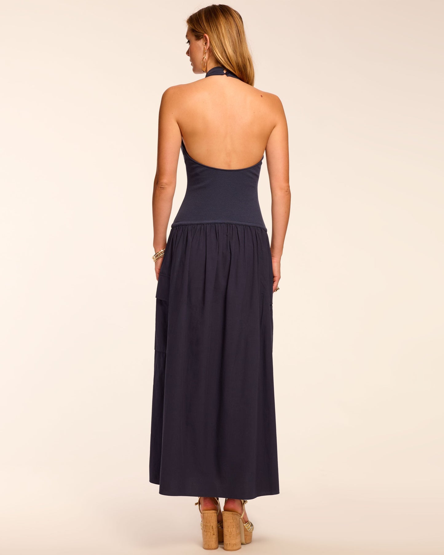 Simonne Cotton Knit Combo Halter Maxi Dress