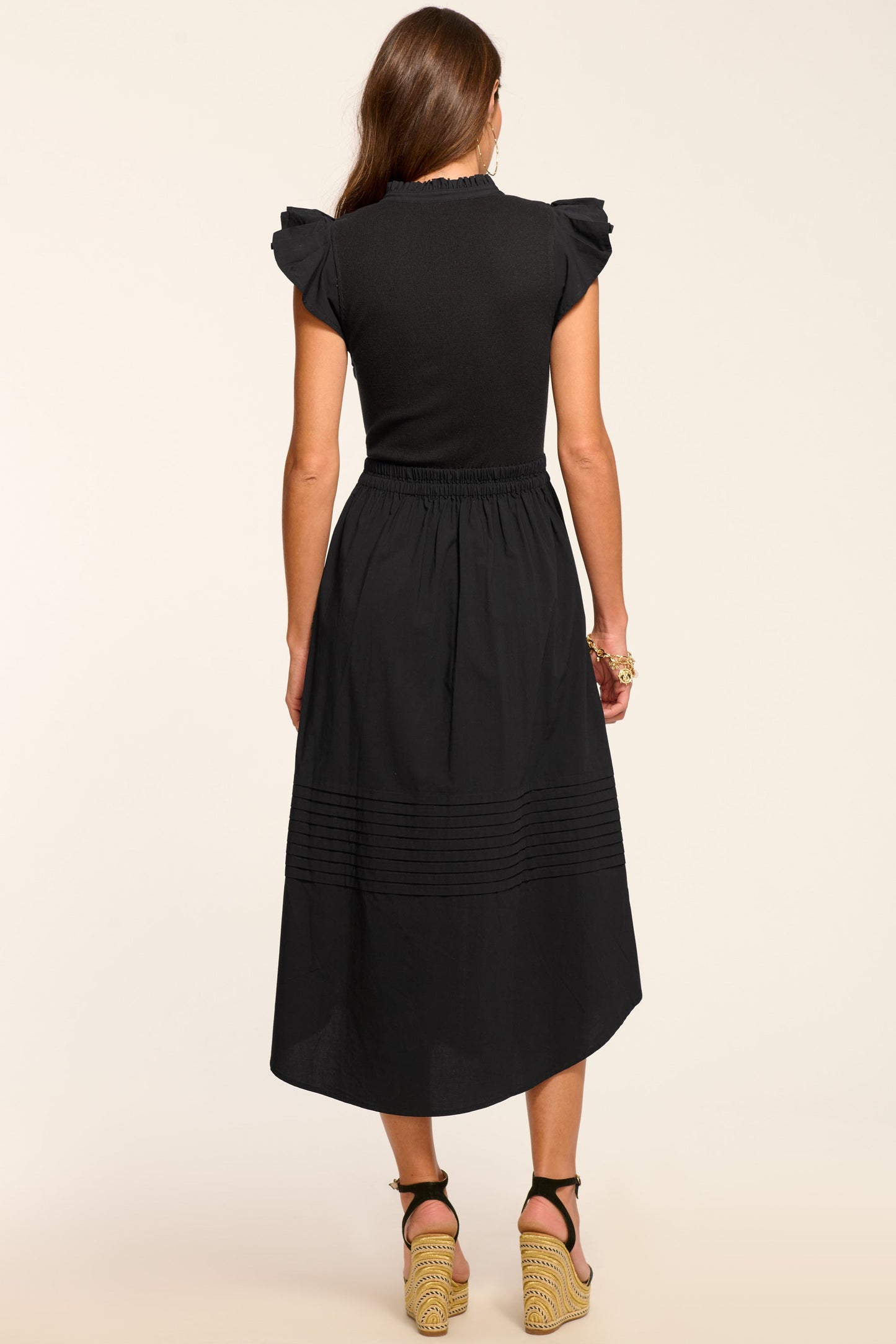 Odessa Cotton Knit Combo Midi Dress | BLACK