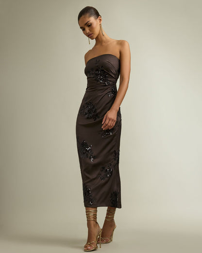 Sharon Strapless Embellished Midi Dress