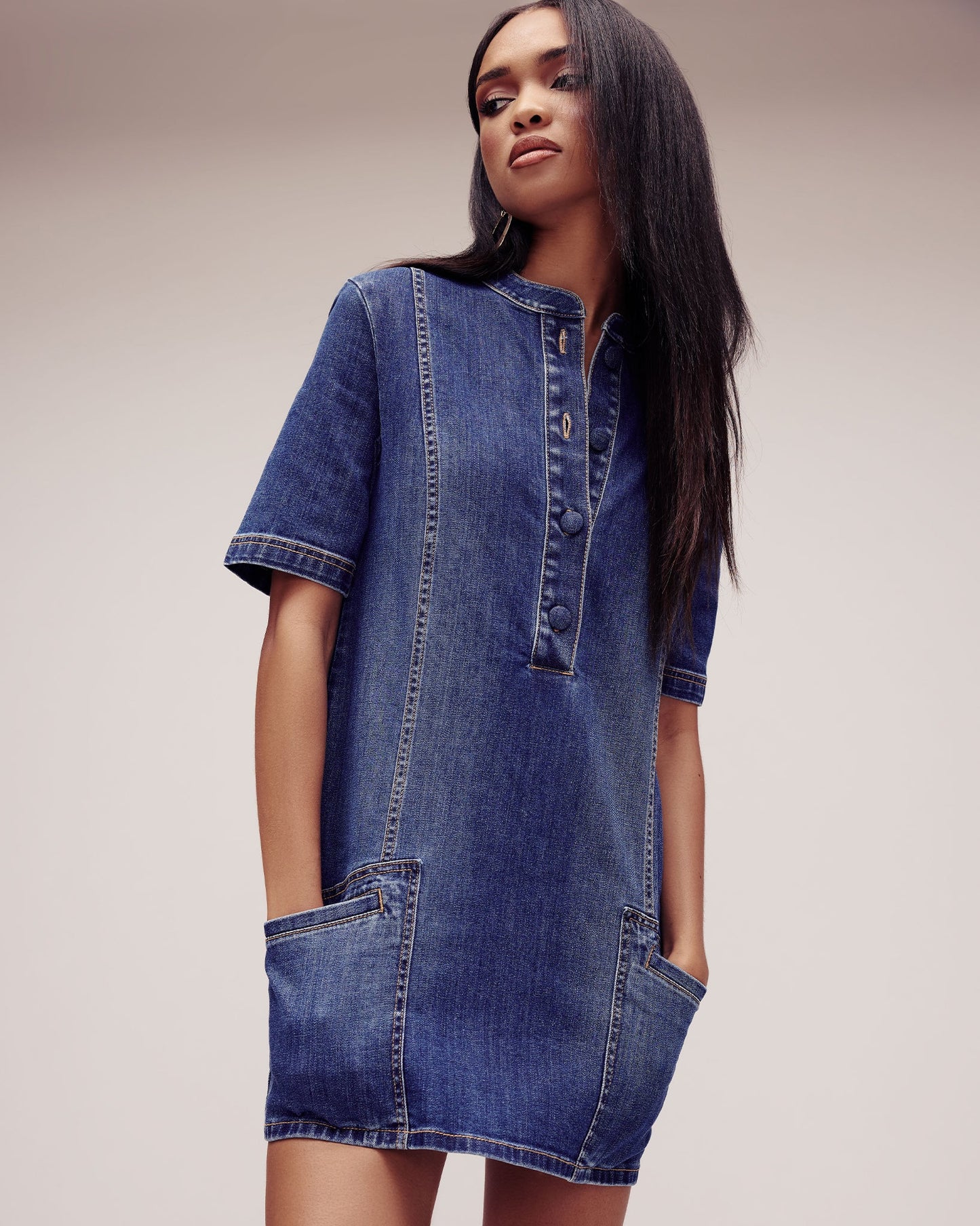 Skylar Short Sleeve Denim Mini Dress