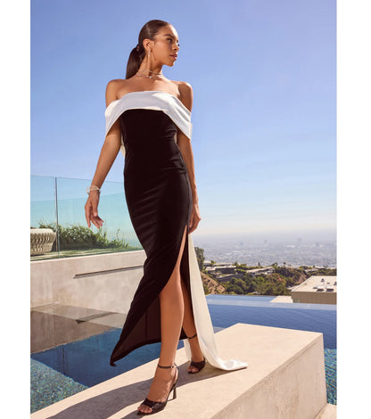 Verona Off-The-Shoulder Bow Back Velvet Formal Dress