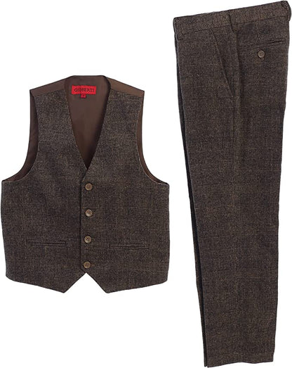 2 Piece Tweed Plaid Vest and Pants Set