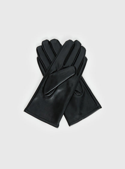 Zaylah Faux Leather Stud Detail Gloves Black