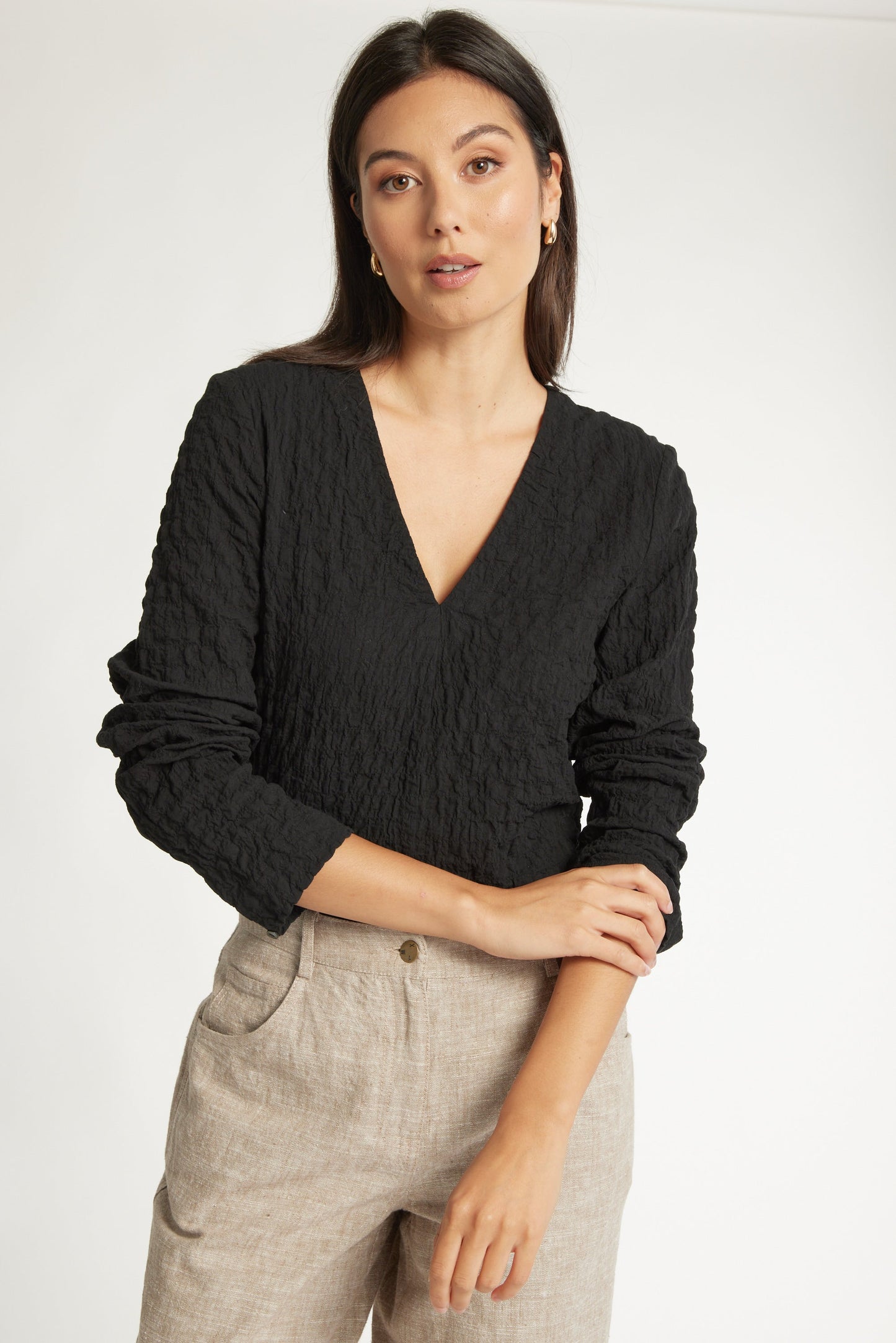 The Textured V Neck Top