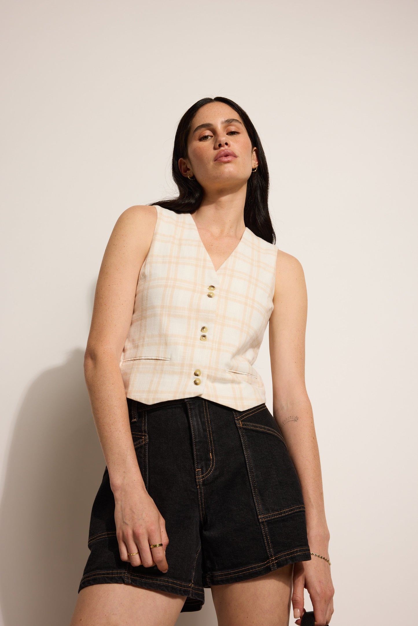 Coral Button Front Top