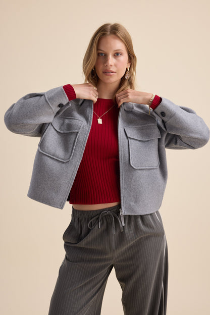 The Zip Front Wool Blend Cropped Coat