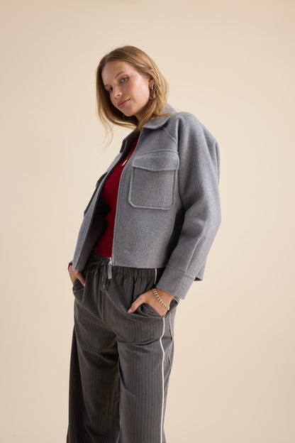 The Zip Front Wool Blend Cropped Coat