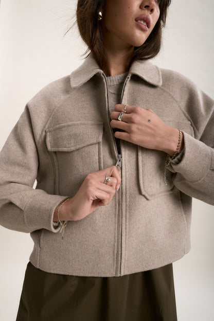 The Zip Front Wool Blend Cropped Coat