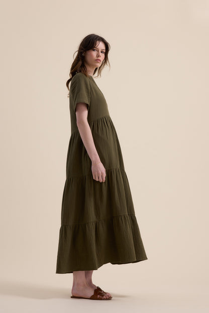 Elementary Textured Tiered Dress