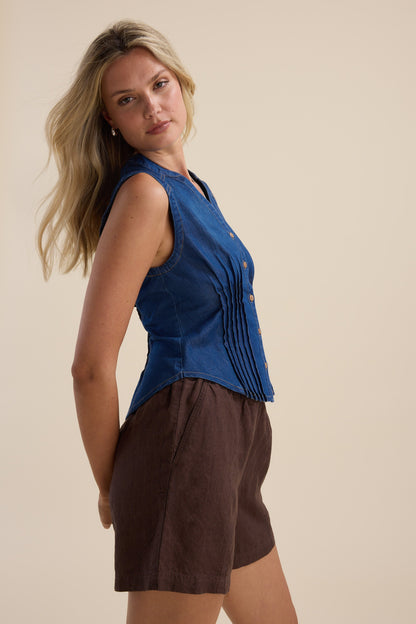 Brooklyn Tuck Detail Denim Shirt
