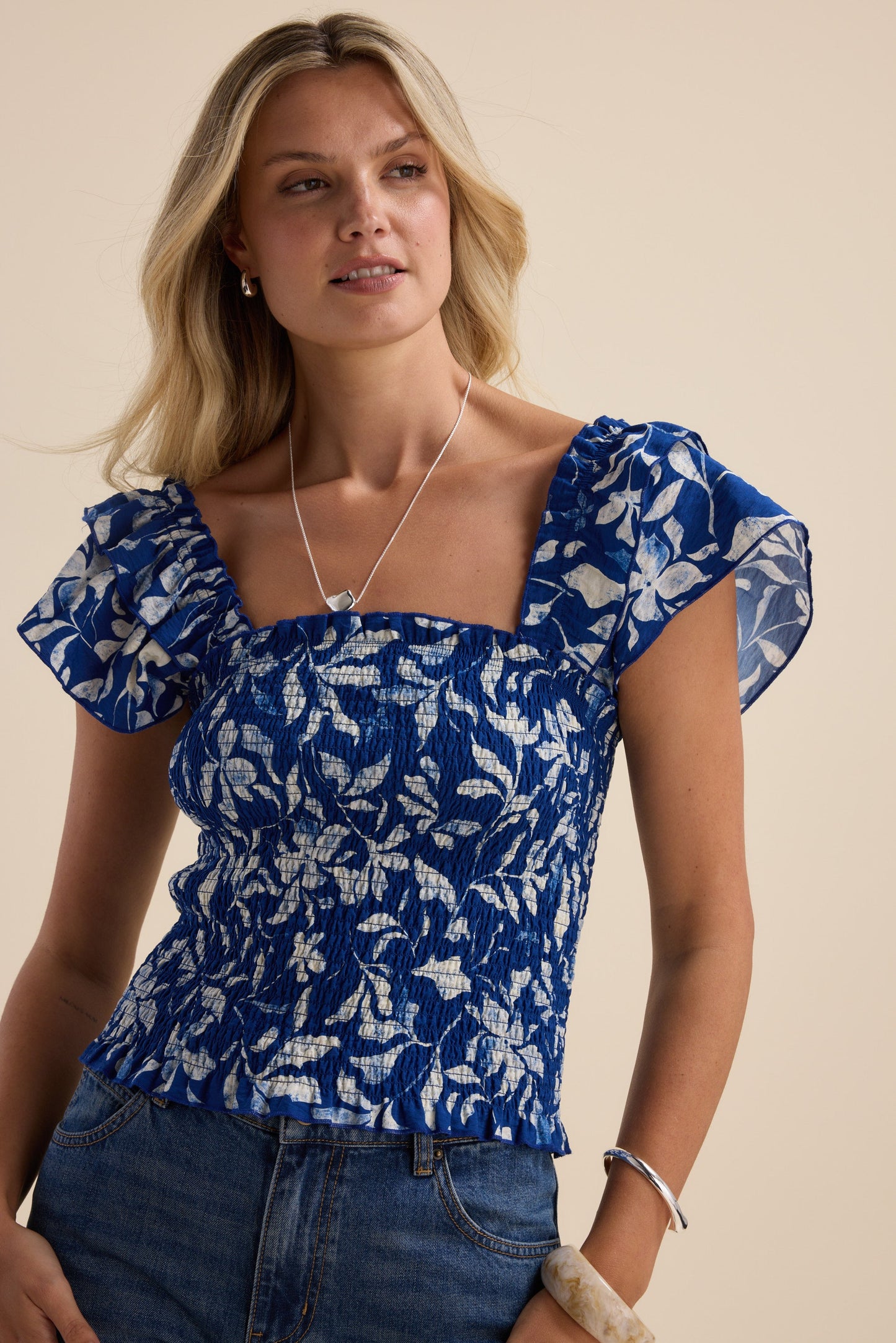 Luna Shirred Frill Sleeve Top