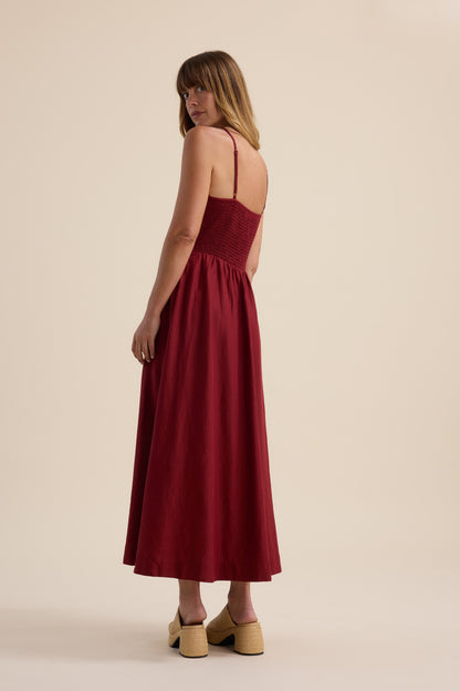 The Linen Studio Shirred Halter Dress