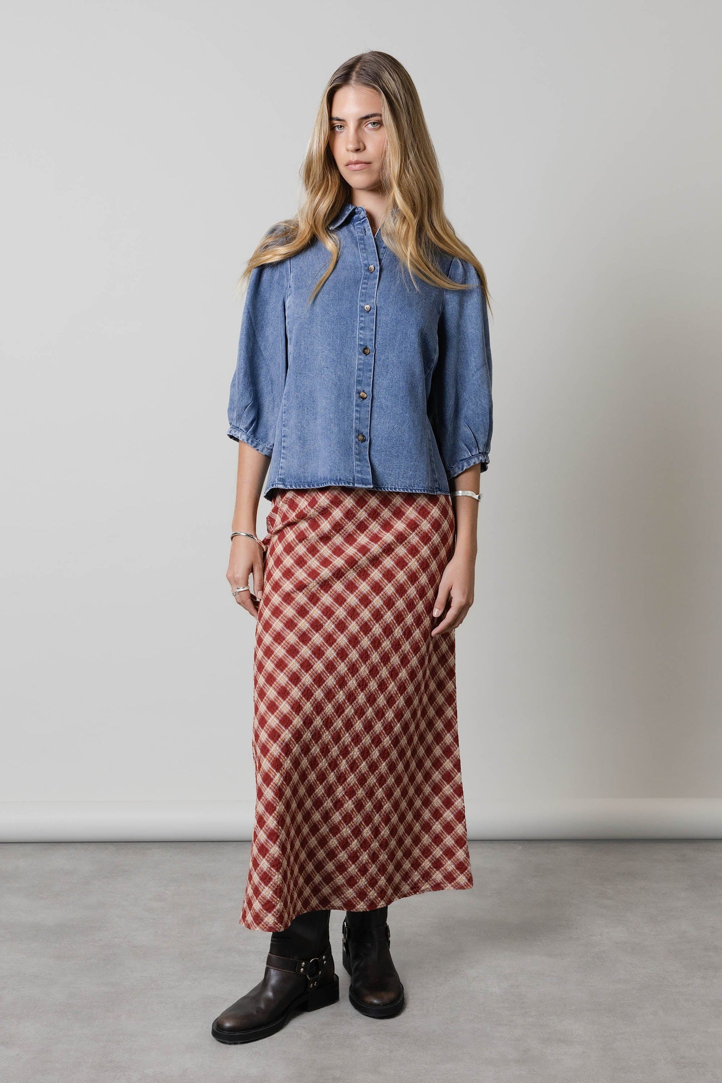 Ruby Denim Gather Sleeve Shirt