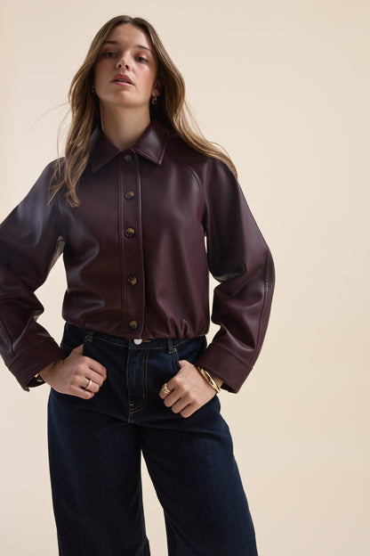 Ember Faux Leather Bomber Jacket