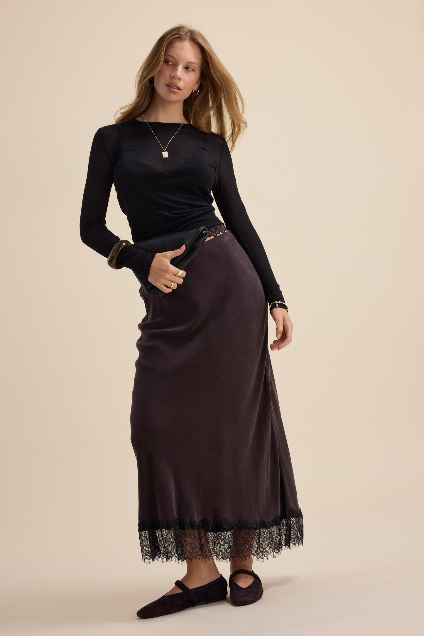 Eloise Lace Detail Slip Skirt