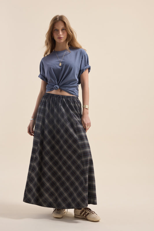 Elementary Check Midi Skirt