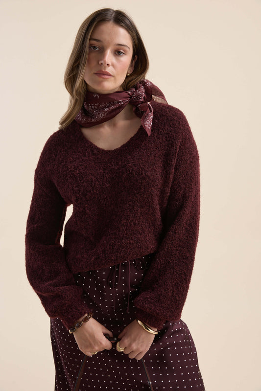 Violet Textured V Neck Sweater
