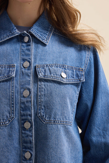 Elementary Long Sleeve Cropped Denim Shirt