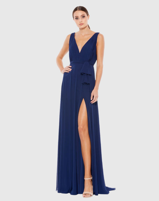 Navy Sleeveless V-Neck Chiffon Gown - FINAL SALE