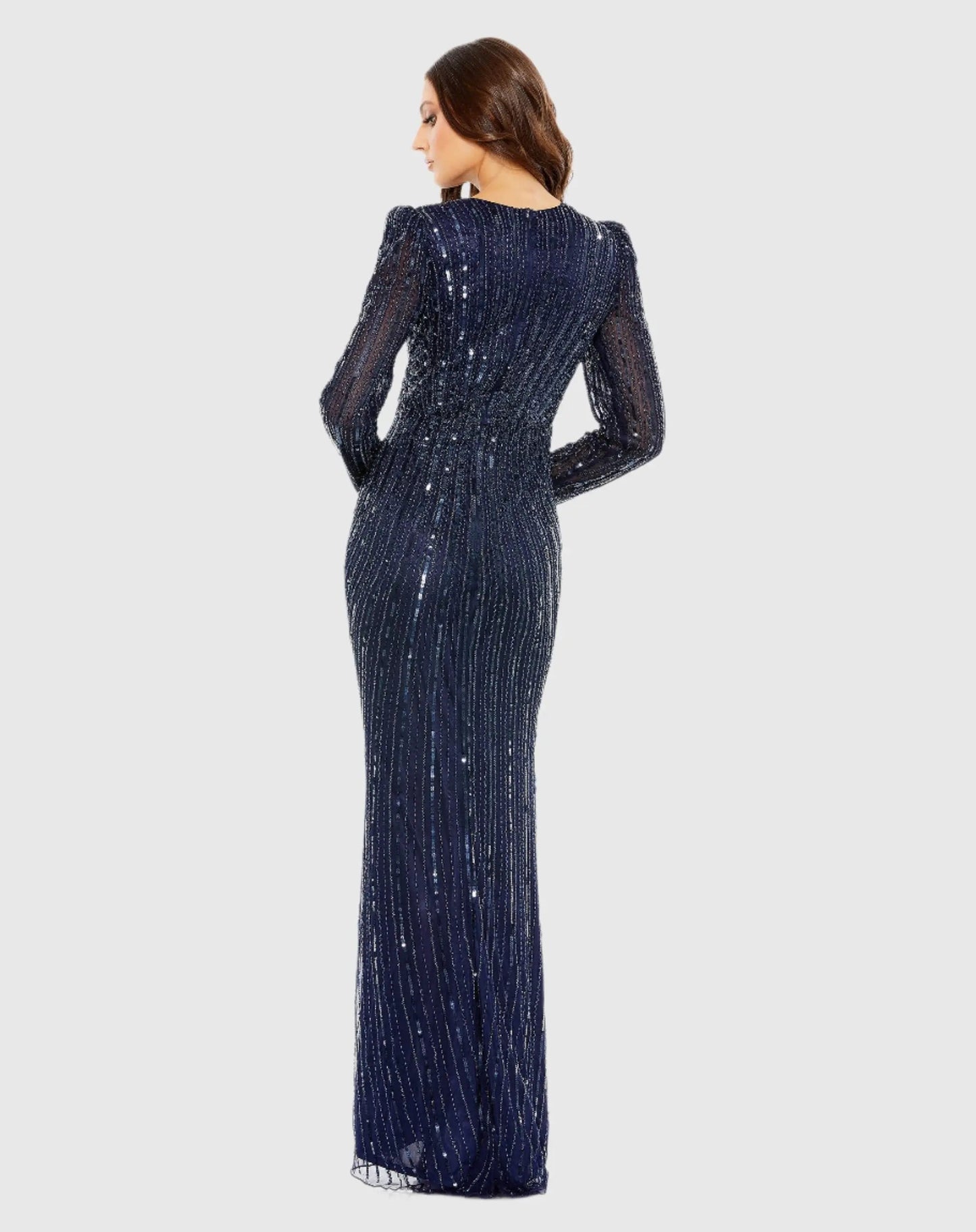 Navy Embellished Puff Sleeve Side Knot Gown - FINAL SALE