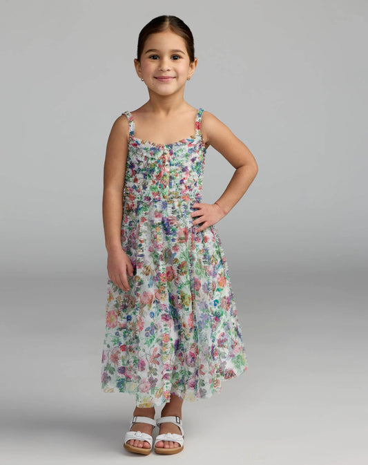 Girls Multicolor Floral Print Ruffle Mini Dress