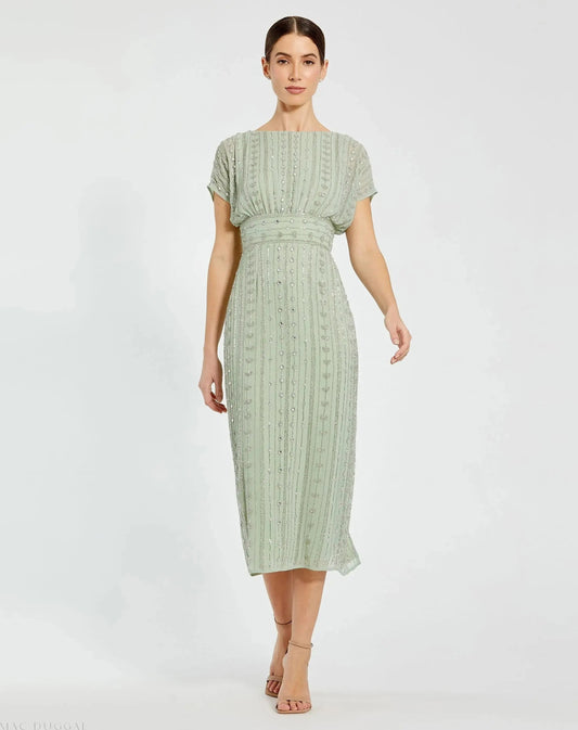Beaded Cap Sleeve Sheath Dress