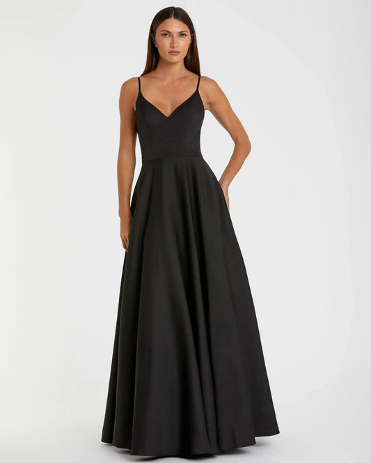 Petite Black Classic A-Line V-Neck Ball Gown