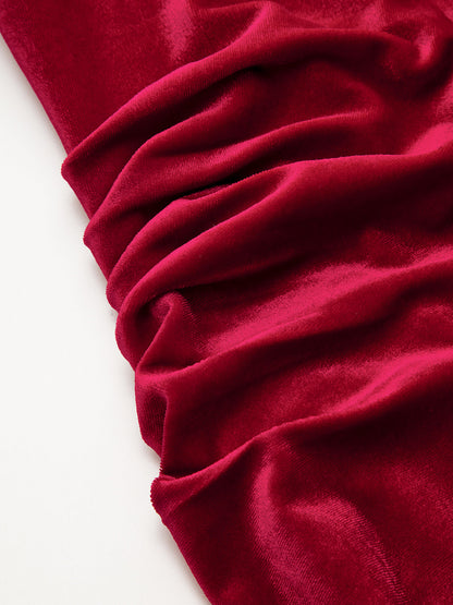 Velvet Mock Neck Ruched Sleeveless Dress