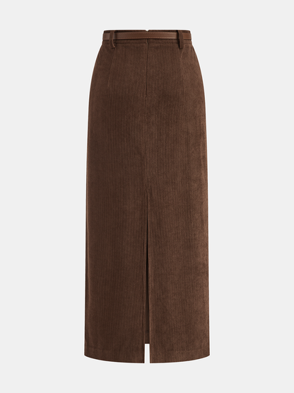 Belted Corduroy Skirt