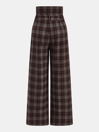 High-Waisted Plaid Wide-Leg Pants