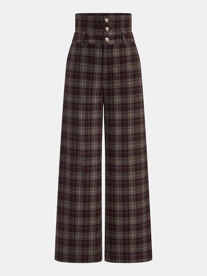 High-Waisted Plaid Wide-Leg Pants