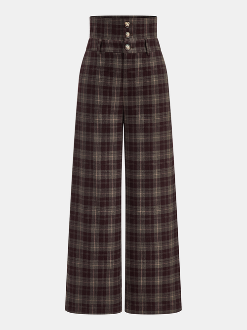 High-Waisted Plaid Wide-Leg Pants