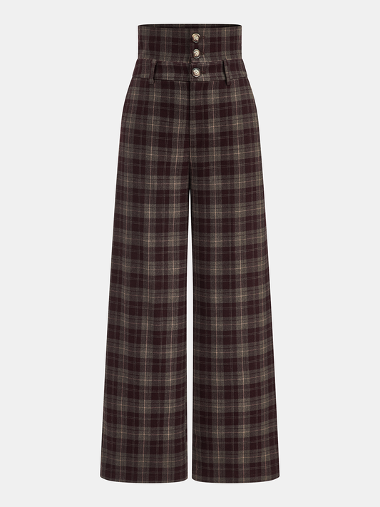 High-Waisted Plaid Wide-Leg Pants