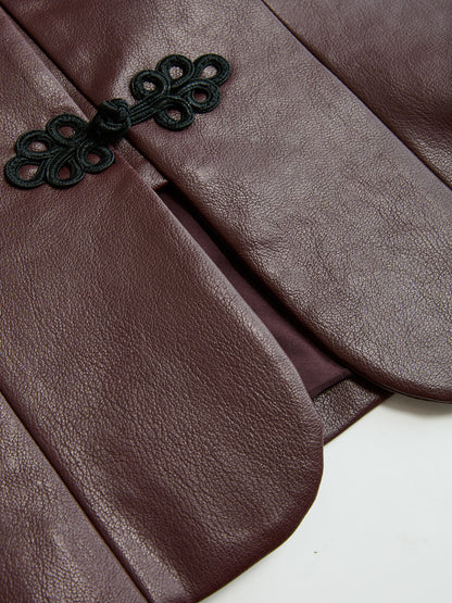 Frog-Closure Faux Leather Blazer