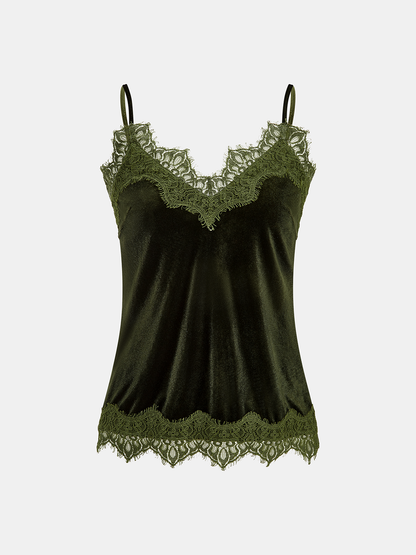 Lace Trim Velvet Cami Top