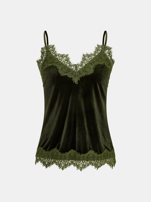 Lace Trim Velvet Cami Top