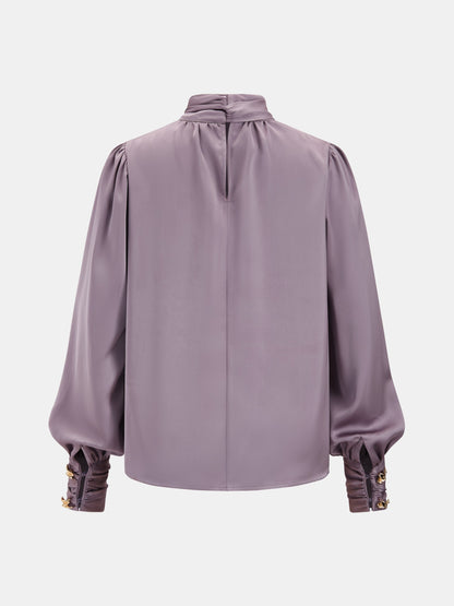 Satin Tie-Neck Puff Sleeve Blouse