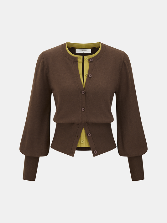 2 in 1 Layered Puff-Sleeve Cardigan