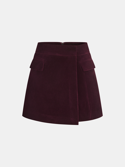 Metal Buckle Corduroy Jacket & Mini Skirt Set