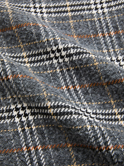Belted Tweed Plaid Midi Skirt