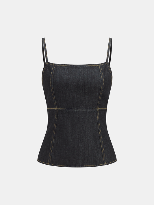 Contrast Stitch Denim Cami Top