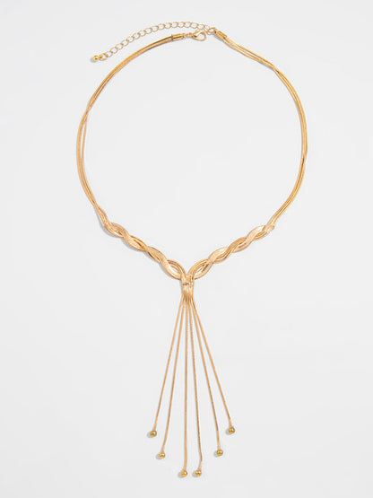 Golden Twisted Tassel Y-Shaped Necklace