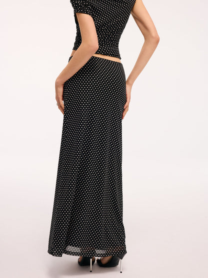 Polka Dot One-Shoulder Top & Maxi Skirt Set