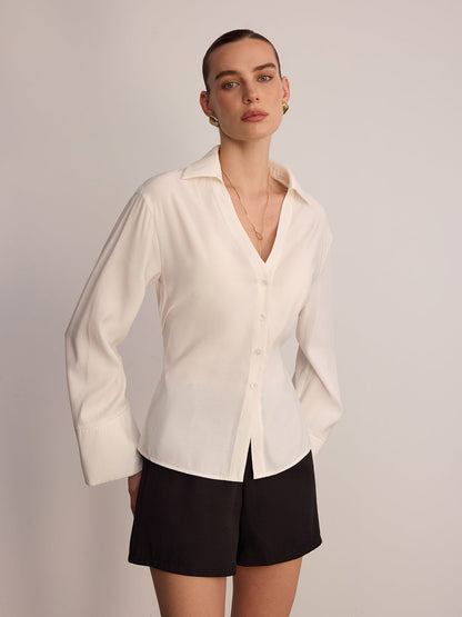 Button Front V-Neck Shirt